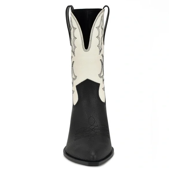Nine West Yodown Black and Cream Western Embroidered Mid-Calf Booties- Size 8 - Picture 3 of 9